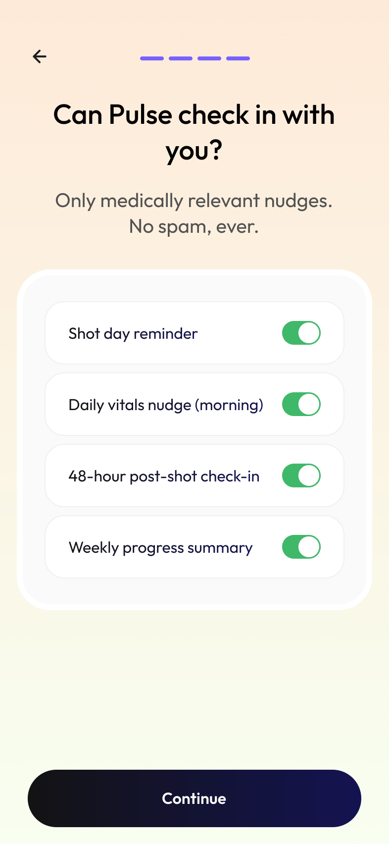 ProgressRx notifications setup screen